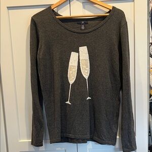 GAP Charcoal Long Sleeve Top with Champagne Glasses M